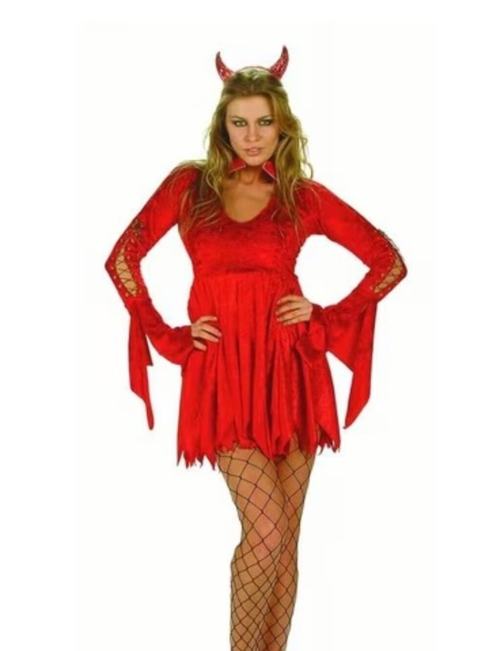 Sexy She Devil Red Costume Horns Adult 8-10